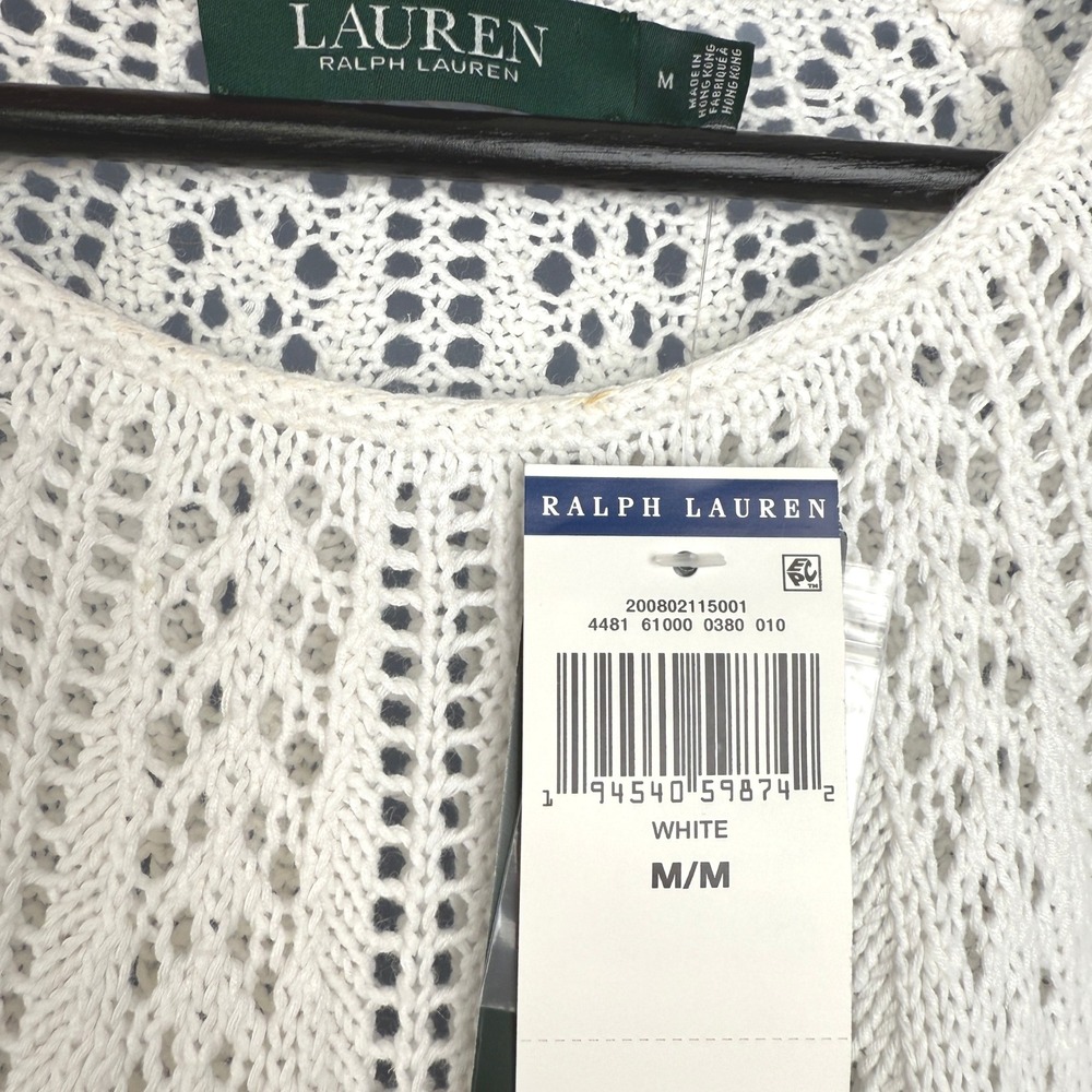 NEW Lauren Ralph Lauren Size M White‎ Knit Short Sleeve Sweater Top Classic Chic - Picture 5 of 7